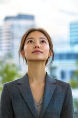 Ambitious Professional Gazing Ahead with Aspirations for Growth in a Modern Cityscape Environment