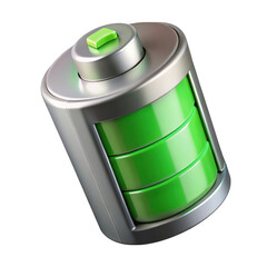3d render of battery icon full charge isolated on transparent background