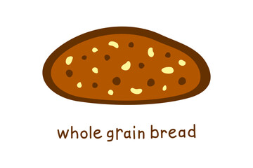 Hand drawn flat whole grain brown bread slice isolated on white background. Vegan high protein.