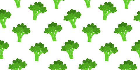 Seamless pattern with cute hand drawn flat broccoli on white background.