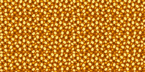 Seamless pattern with granola texture on brown background, oat flakes and chocolate chips.