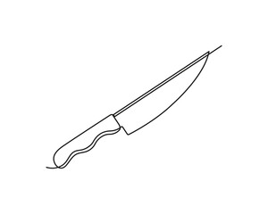 Kitchen knife in one continuous line drawing, Knife Single one line art, linear style, isolated on a white background