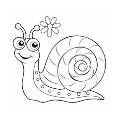 Handdrawn a smiling snail with flower on animal cartoon