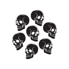 Collection of skull silhouettes in various poses isolated on white background
