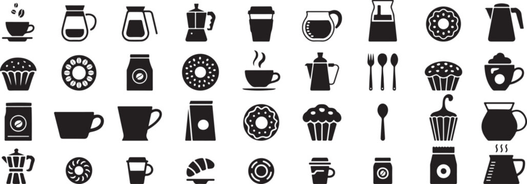 Coffee shop icons coffee cup coffee pot