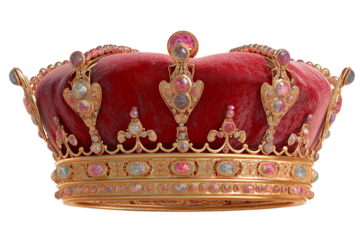3D crown with jewels isolated on a transparent background in PNG format.