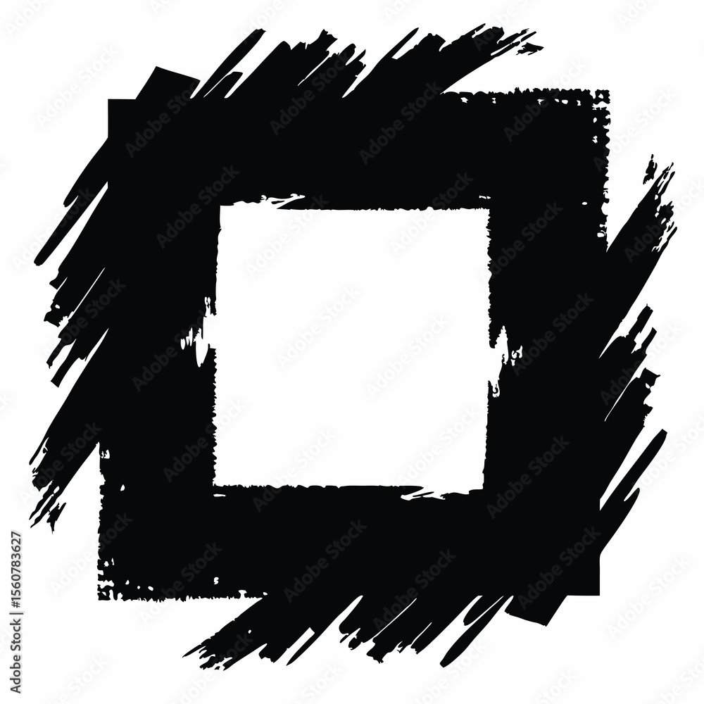 Aufkleber abstract black square brush stroke frame with textured edges on transparent background