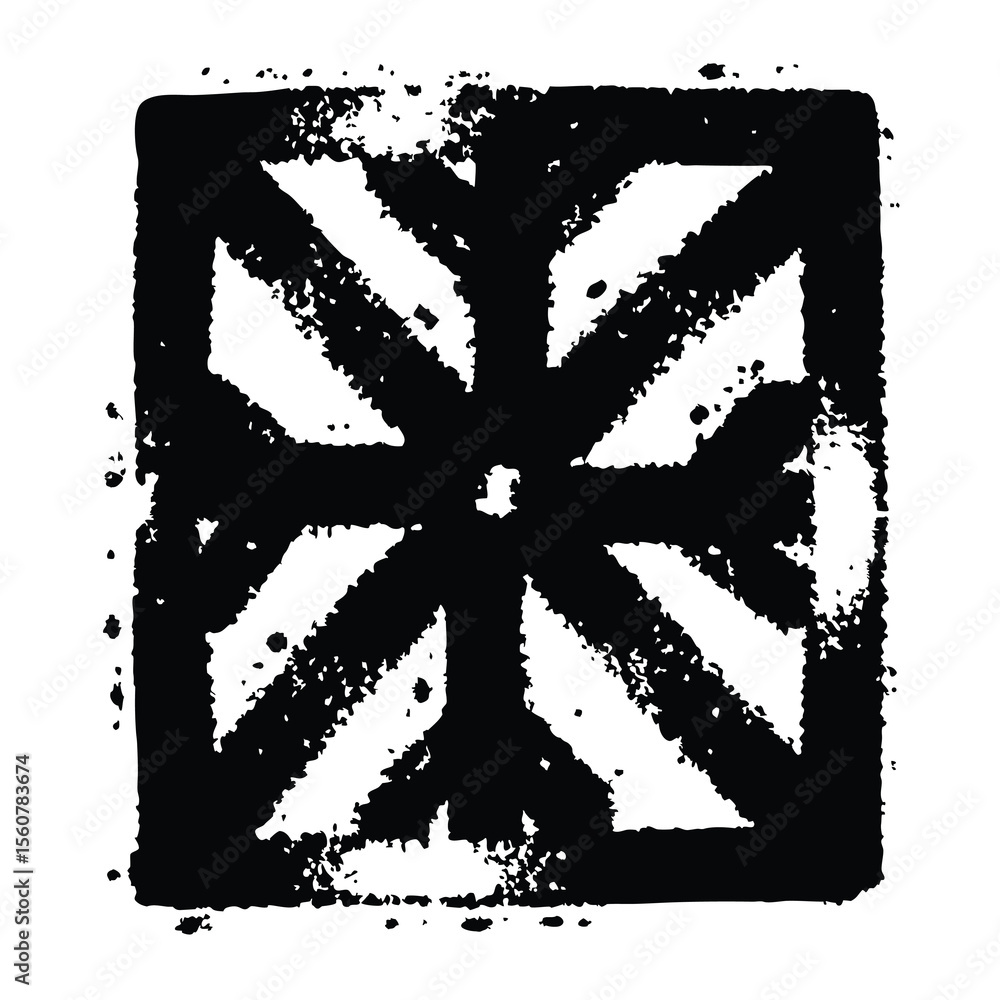 Poster abstract black square with decorative cross design on a transparent background