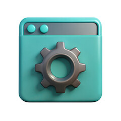 3d render of teal webpage gear icon isolated on transparent background