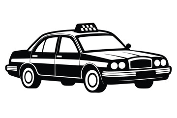 Black and White Taxi Car with Checkered Top, Isolated Vector Image