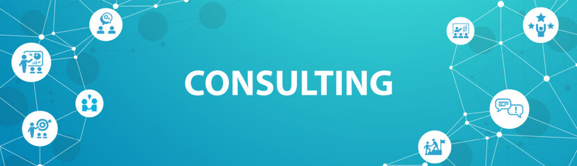 Consulting vector. Concept with icons related to advice and support, consultant and adviser, professional assistance for decision-making or negotiation or audit, analysis and consultation.