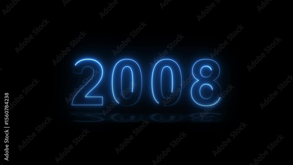 Poster 2008 neon line text. abstract 2008 neon text animation, glowing neon number text background 4k anima