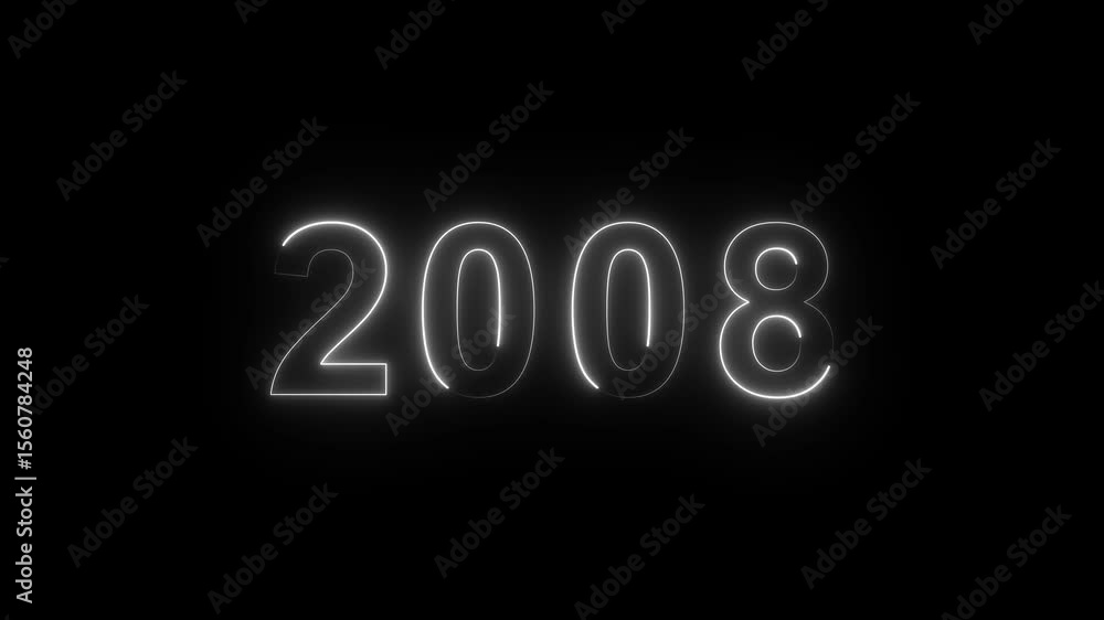 Poster 2008 neon line text. abstract 2008 neon text animation, glowing neon number text background 4k anima