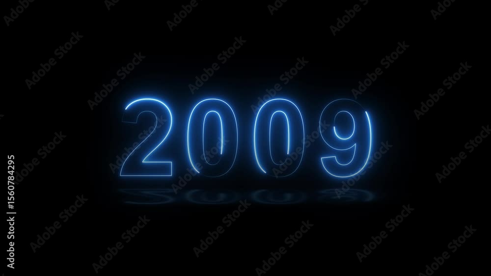 Poster 2009 neon line text. abstract 2009 neon text animation, glowing neon number text background 4k anima