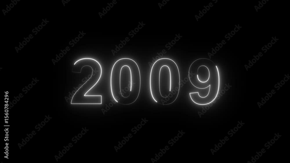 Poster 2009 neon line text. abstract 2009 neon text animation, glowing neon number text background 4k anima