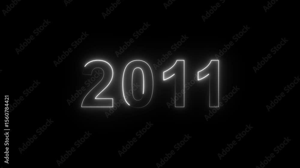 Poster 2011 neon line text. abstract 2011 neon text animation, glowing neon number text background 4k anima