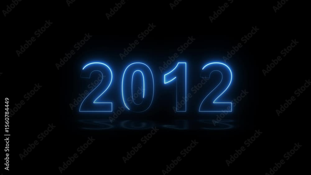 Poster 2012 neon line text. abstract 2012 neon text animation, glowing neon number text background 4k anima