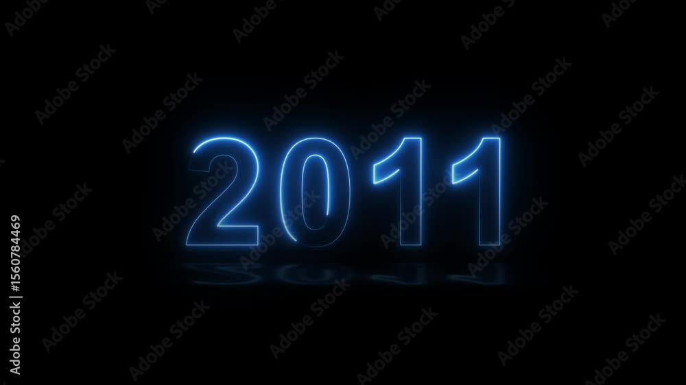 Poster 2011 neon line text. abstract 2011 neon text animation, glowing neon number text background 4k anima