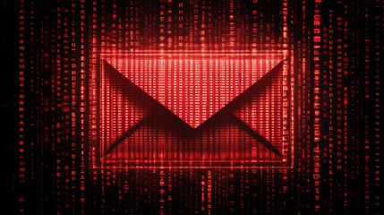 Digital Correspondence with Red Binary Code Illustrating Phishing Attacks and Cyber Threats
