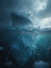 Modern Ocean Liner Slams Into Iceberg Revealing Vast Submerged Mass Beneath Stormy Waters