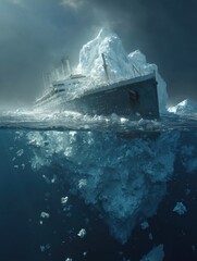 Titanic Collides Head-On with Iceberg, Revealing Vast Subsurface Glacier Below the Icy Waters