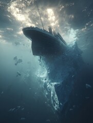 Underwater View of Titanic Colliding with Iceberg Reveals Enormous Frozen Mass Below the Surface