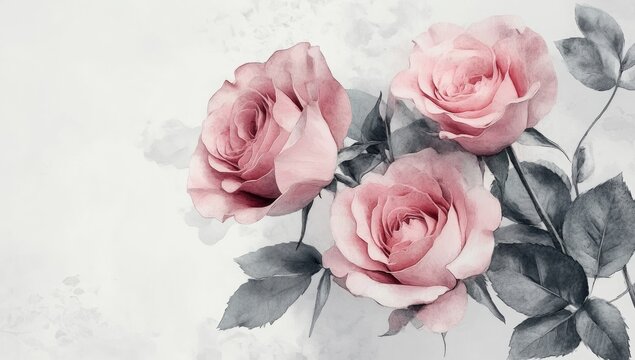 Delicate pastel pink roses on a light gray background