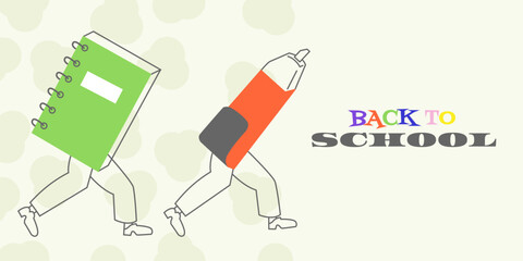 Trendy abstract back to school banner, poster, cover, card with bright and delicate characters. Education background, template for advertising, sales, web and social media, print