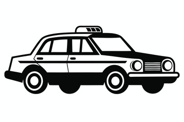 Fototapeta premium Black and White Taxi Car Clipart Illustration of Classic Cab Vehicle Design