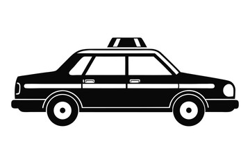 Vector Graphic of Black Taxi Cab Silhouette with Side View, Wheels Visible