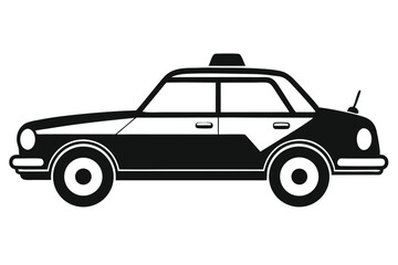 Monochrome Illustration of Vintage Taxi Car with Distinct Design and Details, Side View