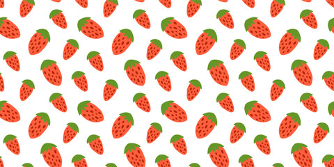 Cute seamless pattern with strawberries on white background. Natural summer background with garden or forest berries. Perfect for kids clothes, giftware, womenswear, wrapping paper, etc.