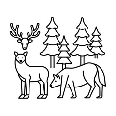 forest animals line drawing set art