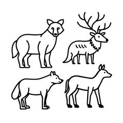 forest animals line drawing set art