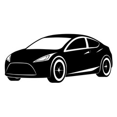 Obraz premium Sleek black coupe car silhouette vector illustration on white background