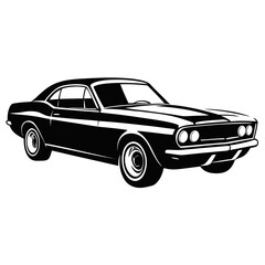 Obraz premium Classic muscle car vector illustration in black and white retro style