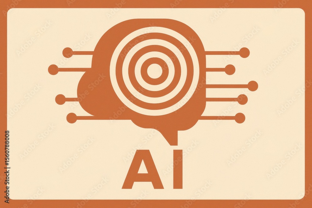 Poster Stylized Illustration of AI Concept with Circular Target and Communication Elements