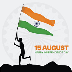 15 August Indian Independence Day Celebration Silhouette with National Flag