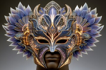 Naklejka premium Fantasy themed golden feather mask high resolution image