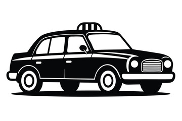Black and White Taxi Car Illustration, Side View, Transportation Icon Graphic Design