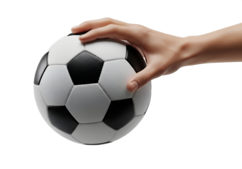 Football in human hand isolated on the transparent background, sport concept, outdoor activity