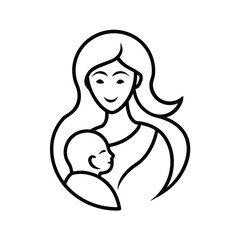 modern mother and baby line art vector design