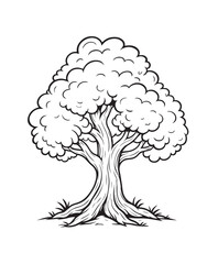 Majestic Oak Tree Sketch. Classic Tree Graphic in a Vintage Style. Monochrome Illustration of a Sturdy Tree, Symbolizing Nature, Growth, and Strength.