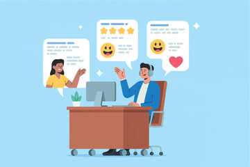 Customer service interaction with positive feedback isolated on transparent background