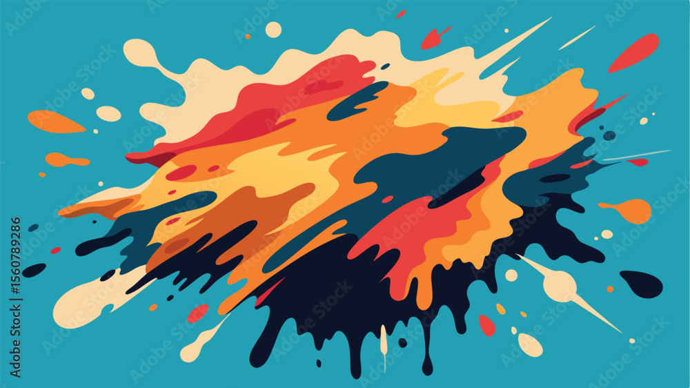 Poster abstract colorful splatter artwork on a transparent background for graphic design projects