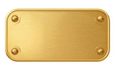 Gold metal plate with a shiny texture, isolated on a transparent background in PNG format.