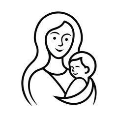 modern mother and baby line art vector design