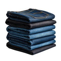 Stack of folded denim jeans in various shades isolated on transparent background