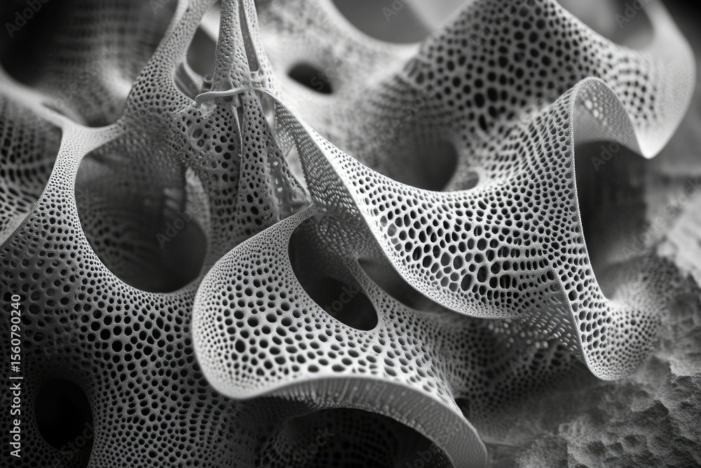 Aufkleber abstract grayscale image of a porous, organic-looking 3d structure resembling a complex network or c