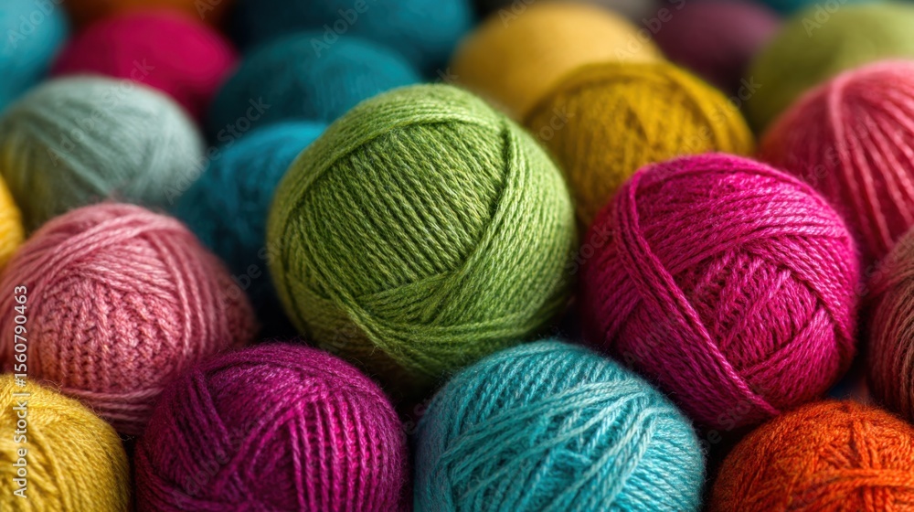 Poster a vibrant collection of yarn balls in different colors and textures is displayed in a craft space. t